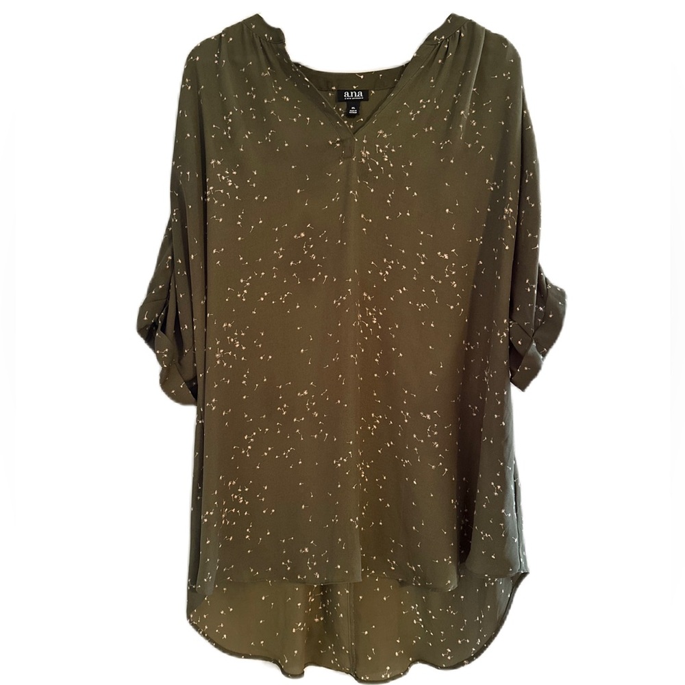 A.N.A A New Approach Women’s V-Neck Olive Green Dandelion Blouse Size‎ XL - Picture 3 of 15
